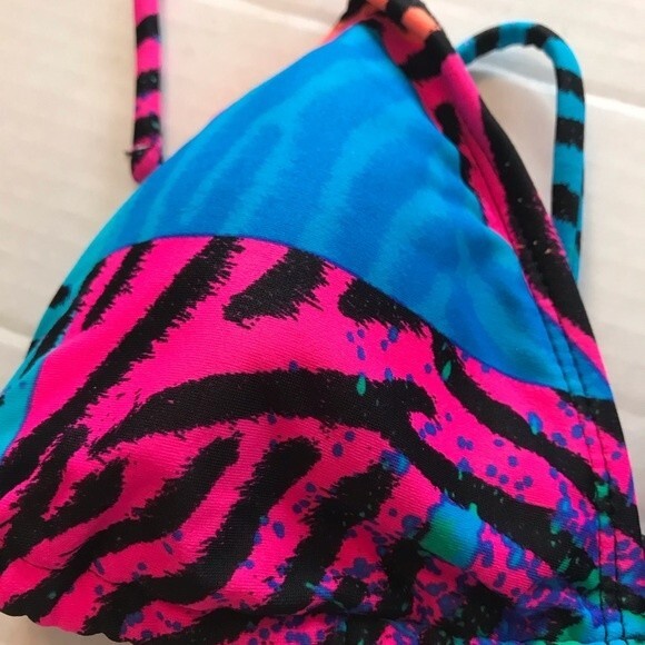 OP Size 3-5 Pink Blue Animal Print Triangle Bikini Lined Adjustable Tie - Picture 2 of 8